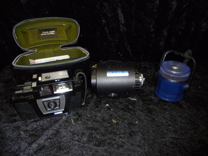 Lot - Vintage Camera, TV Zoom Lens, Coleman Lantern