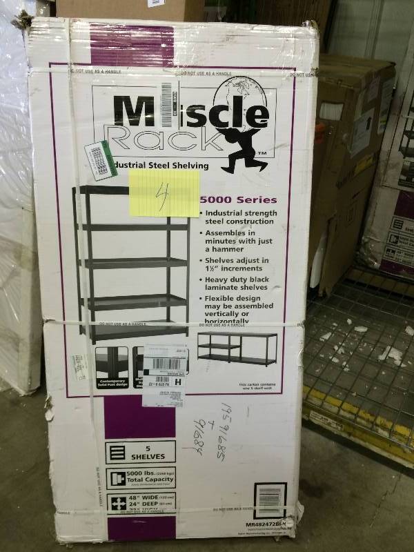 lot 4 image: Edsal 72 in. H x 48 in. W x 24 in. D 5-Shelf Steel Shelving Unit in Black in Original Box never been used Stock and actual photos used to display item