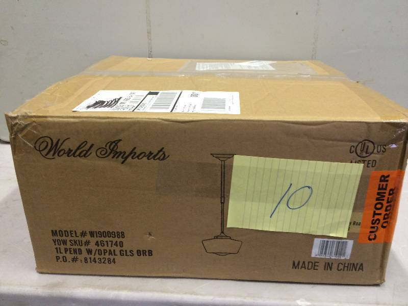 lot 10 image: World Imports Luray Collection 1-Light Oil-Rubbed Bronze Pendant in Original Box never been used Stock and actual photos used to display item