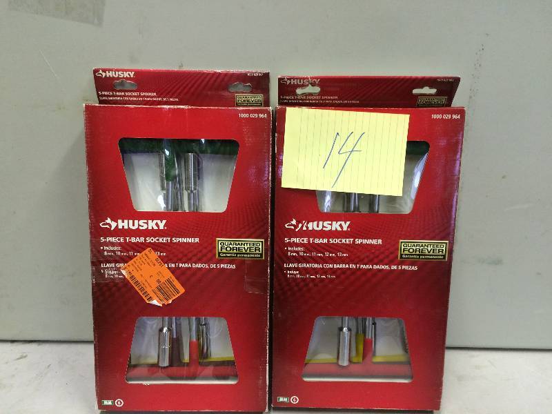 lot 14 image: Set of 2  Husky T-Bar Socket Spinner Metric Set (5-Piece) New Stock and actual photos used to display item