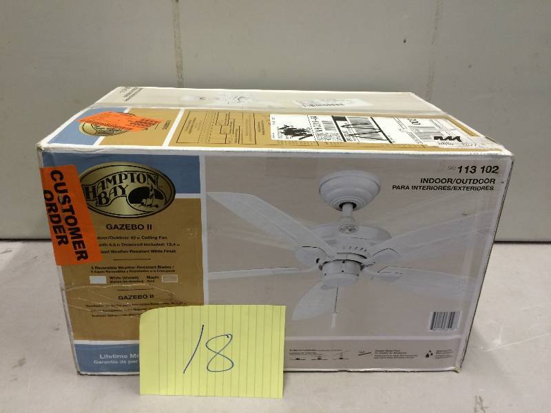 lot 18 image: Hampton Bay  Gazebo II 42 in. White IndoorOutdoor Ceiling Fan in Original Box never been used Stock and actual photos used to display item