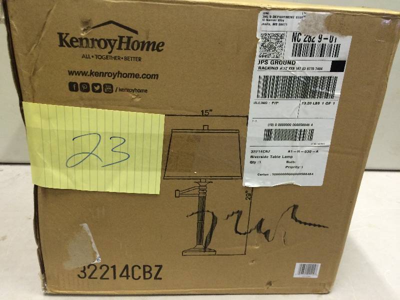 lot 23 image: Riverside Swing-Arm Table Lamp 29H x 21W x 15D in Original Box never been used Stock and actual photos used to display item