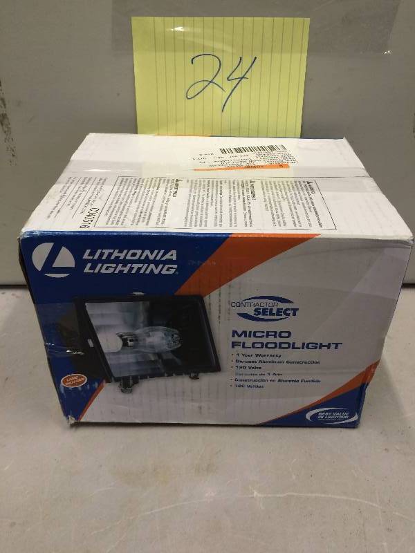 lot 24 image: Lithonia Lighting Outdoor High Pressure Sodium Bronze Micro Flood Light in Original Box never been used