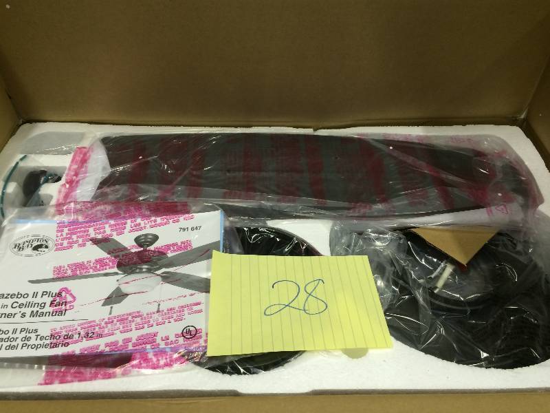 lot 28 image: Hampton Bay Gazebo II 52 in. IndoorOutdoor Natural Iron Ceiling Fan in Original Box never been used Stock and actual photos used to display item