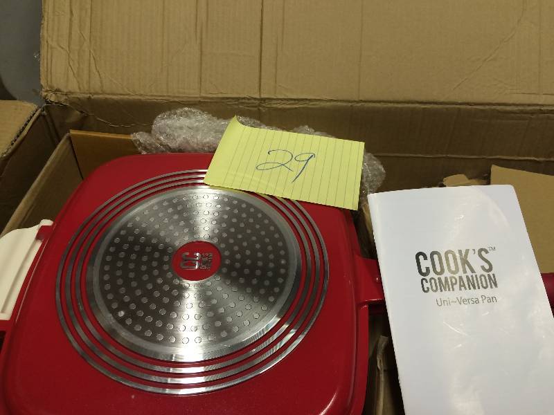 lot 29 image: Cooks Companion Cast Aluminum Ceramic Nonstick 3.5 qt UniVersa Junior Flip Pan in Original Box never been used Stock and actual photos used to display item