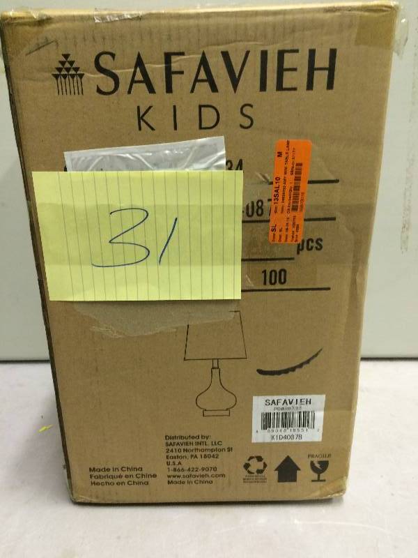 lot 31 image: Safavieh Amy Mini Table Lamp 17.5H x 9W x 9D  in Original Box never been used Stock and actual photos used to display item