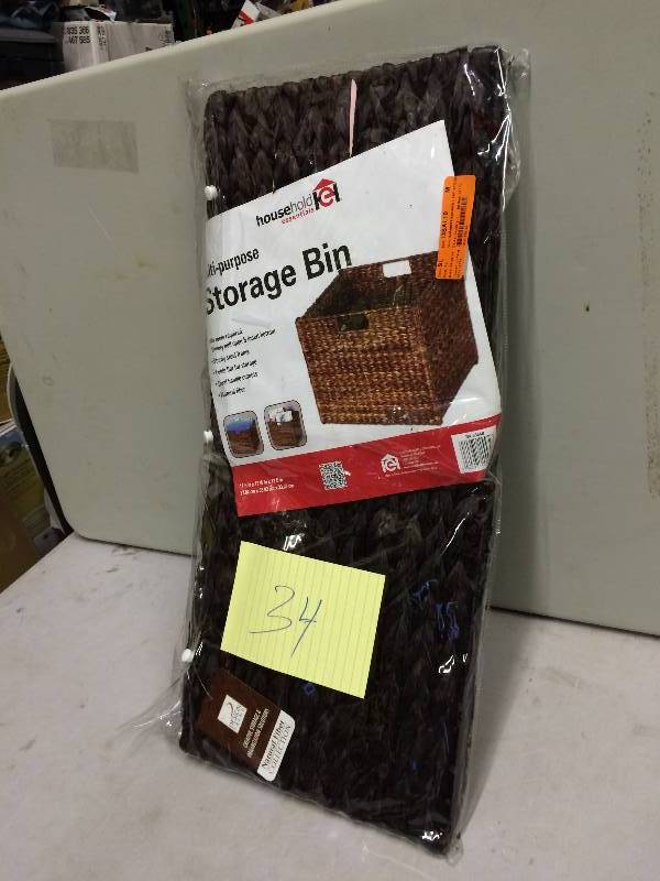 lot 34 image: Household Essentials Wicker Storage Bin in Original Box never been used