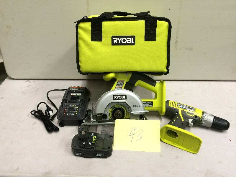 lot 43 image: Ryobi ONE 18-Volt Lithium-Ion Starter Combo Kit (2-Tool) in Original Box never been used