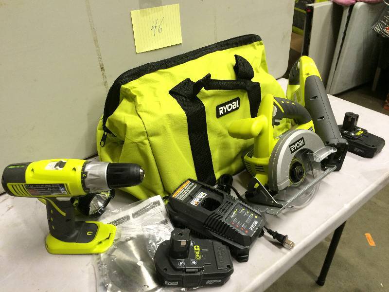 lot 46 image: Ryobi ONE 18-Volt Lithium-Ion Cordless Super Combo Kit (4-Piece) in like New working conditions Stock and actual photos used to display item