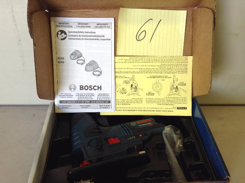 lot 61 image: Bosch 12-Volt Lithium-Ion Cordless Jig Saw Bare Tool Never used stock and Actual Pictures used to display Item