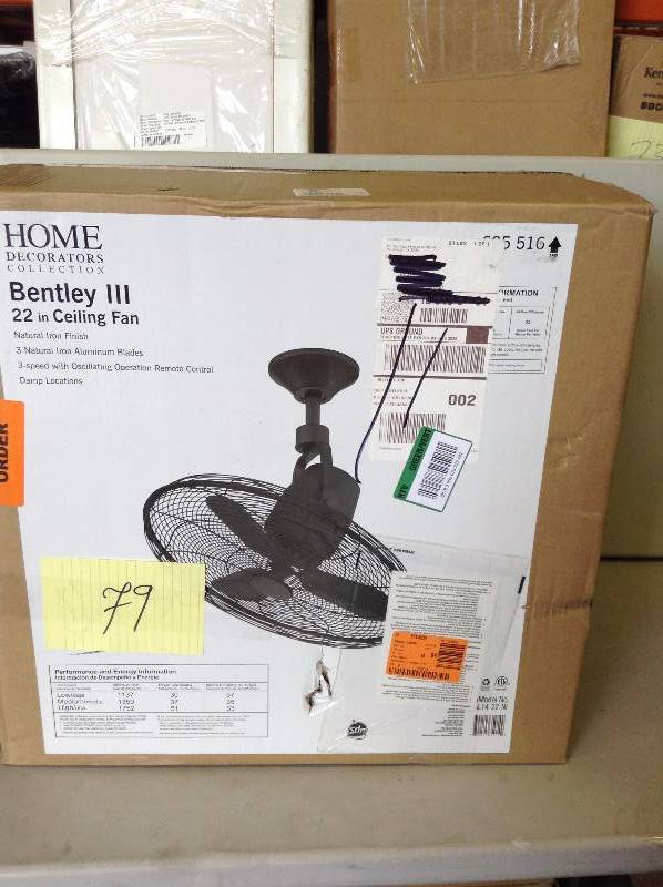 lot 79 image: Home Decorators Bentley III 22 in. Oscillating Natural Iron Ceiling Fan New