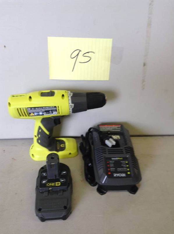 lot 95 image: Ryobi ONE 18-Volt Lithium-Ion Starter Drill Kit Never used actual and stock photos used