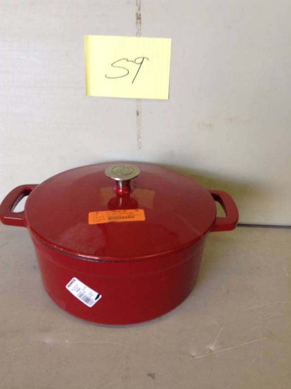 lot 59 image: Food Network 5.5 QT Red Ceramic Dutch Oven