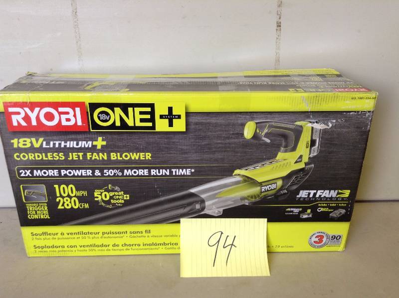 lot 94 image: Ryobi ONE Lithium 100 MPH 280 CFM 18-Volt Lithium-Ion Cordless Jet Fan Blower Never used
