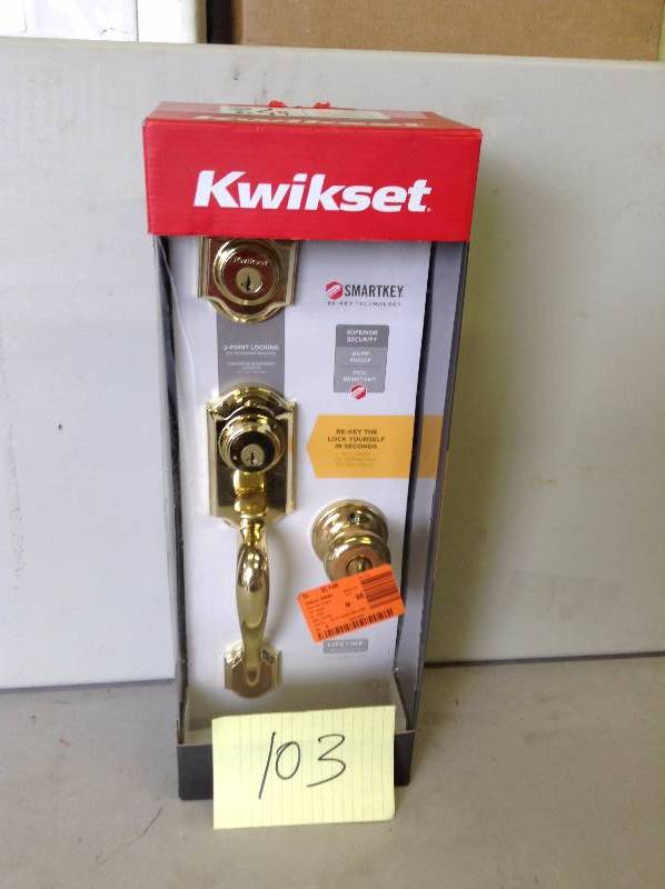 lot 103 image: Kwikset Front Entry Locking System Brass Never Used