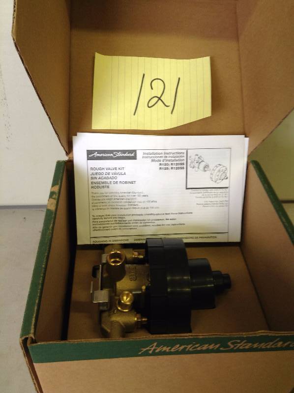 lot 121 image: American Standard R120SS20SS Preassure Balance Rough Valve Body Only Direct Sweat Inlets and Outlets with Screwdrivers stops