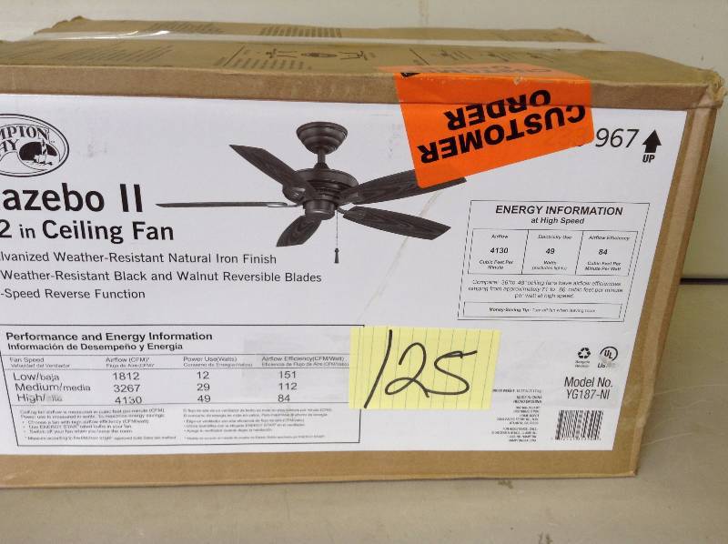 lot 125 image: Hampton Bay Gazebo II 42 in. IndoorOutdoor Natural Iron Ceiling Fan Never used