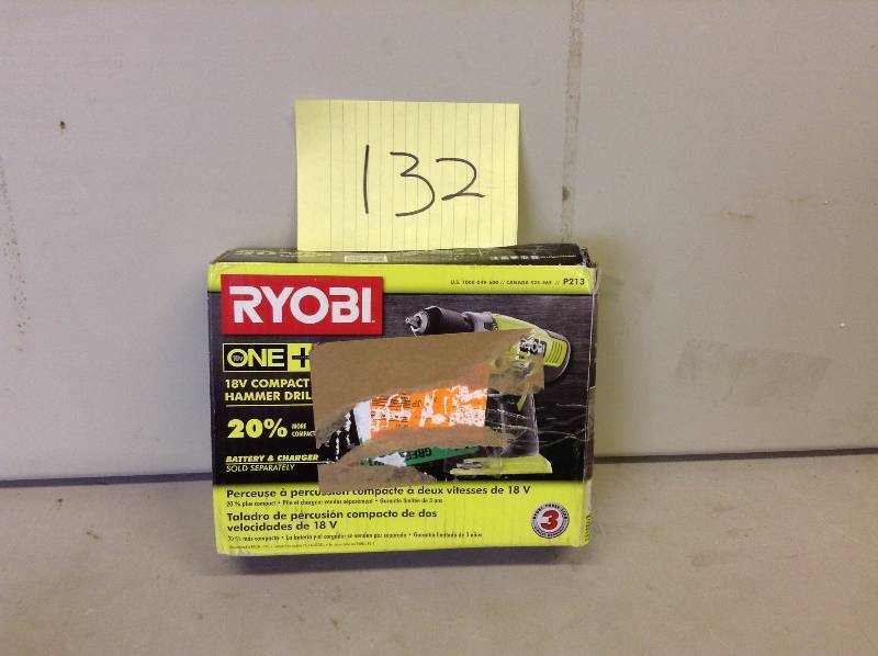 lot 132 image: Ryobi ONE 18-Volt 12 in. Cordless Hammer Drill (Tool-Only) Never Been used  Stock and actual photos used to display item