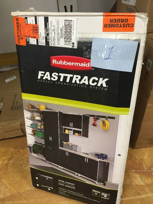 lot 1 image: Fasttrack Garage Organization System never used in original Package Base Cabinet stock and actual photos used to display item