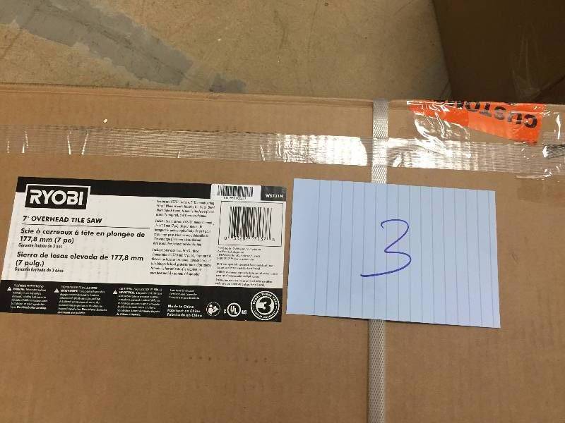 lot 3 image: Ryobi 7 Overhead Tile Saw Never Used stock and actual photos used to display item