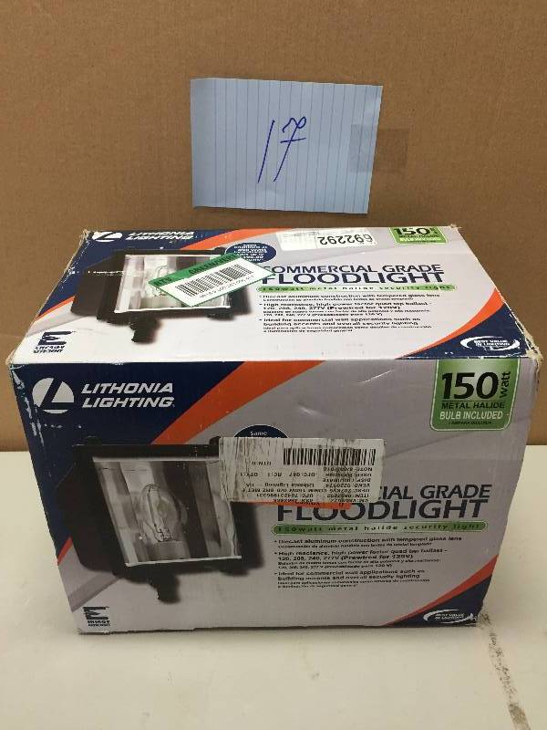 lot 17 image: Lithonia Lightning Floodlight 150 Watts Metal Halide stock and actual photos used to display item
