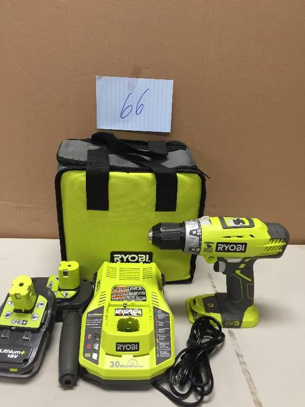 lot 66 image: RYOBI GIDDS2-3554574 Drilling Hammers One 18V Hammer Drill Driver never used Stock and actual photos used to display item