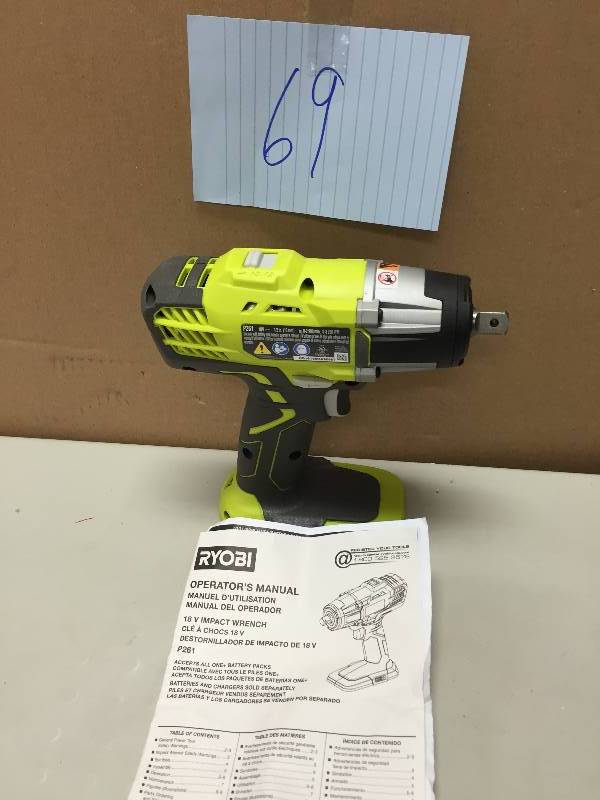 lot 69 image: Ryobi ONE 18-Volt 12 in. Cordless 3-Speed Impact Wrench (Tool-Only)-P261 Never used