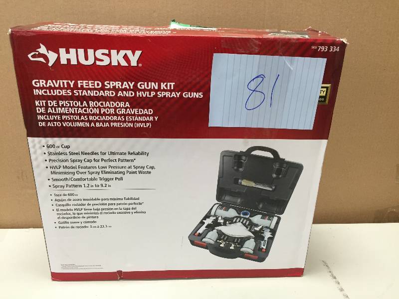 lot 81 image: Husky Gravity Feed Spray Gun Kit includes Standard and HVLP Spray Guns