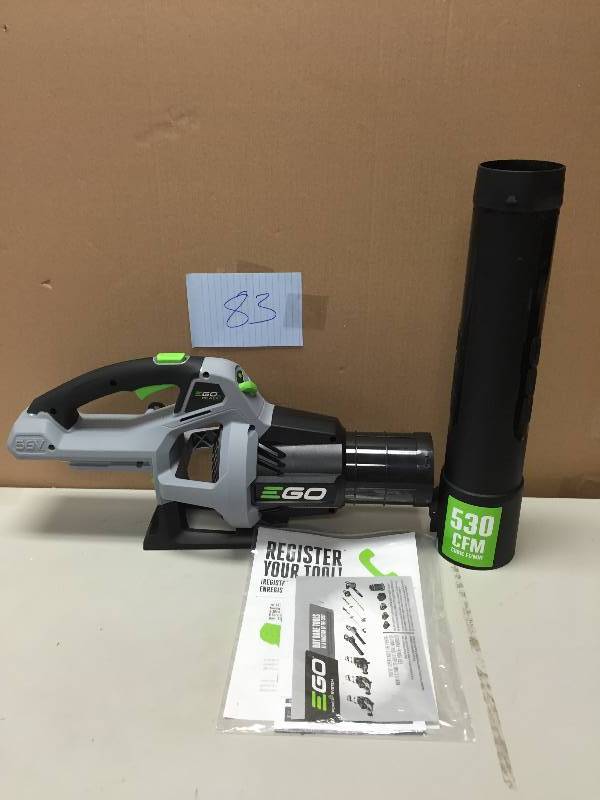 lot 83 image: EGO Power Blower 530 CFM Cordless Blower 56V Model LB5300 Tool Only Stock and actual photos used to display item
