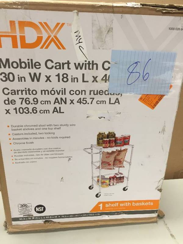 lot 86 image: HDX Mobile Cart with Casters 30 in x 18 in x 40 in New