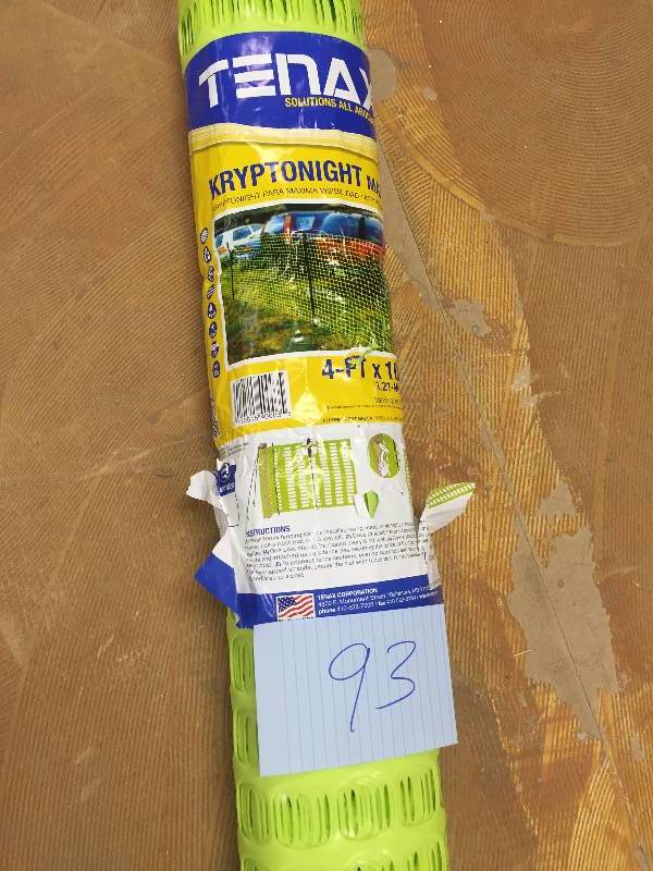 lot 93 image: Tenax 4 ft. x 100 ft. Kryptonight High Visibility Safety Fence Stock and actual photos used to display item