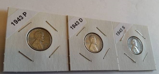 1943 P,D and S (Philadelphia, San Francisco and Denver) WWII Emergency Issue Steel Pennies
