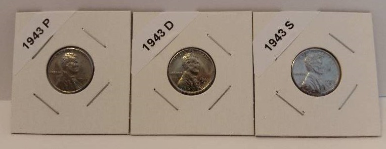 1943 P,D and S (Philadelphia, San Francisco and Denver) WWII Emergency Issue Steel Pennies