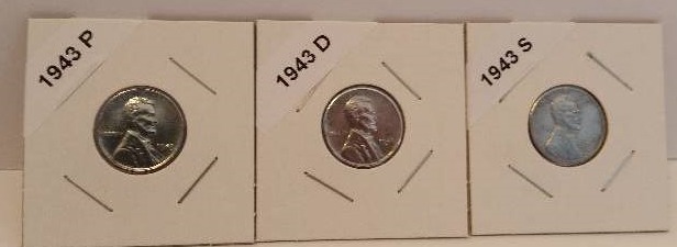 1943 P,D and S (Philadelphia, San Francisco and Denver) WWII Emergency Issue Steel Pennies
