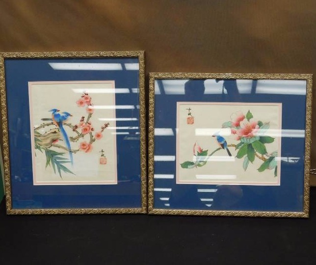 2 Japanese Hand sewn embroidered artwork