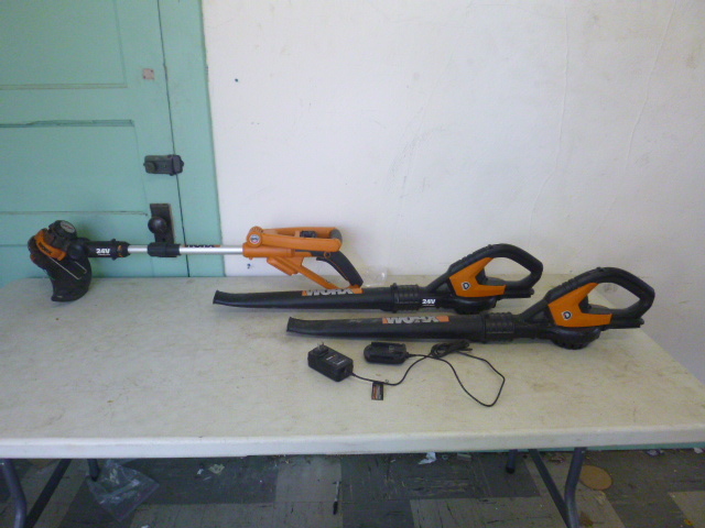 lot 216 image: 2 Worx Blowers and Worx Trimmer