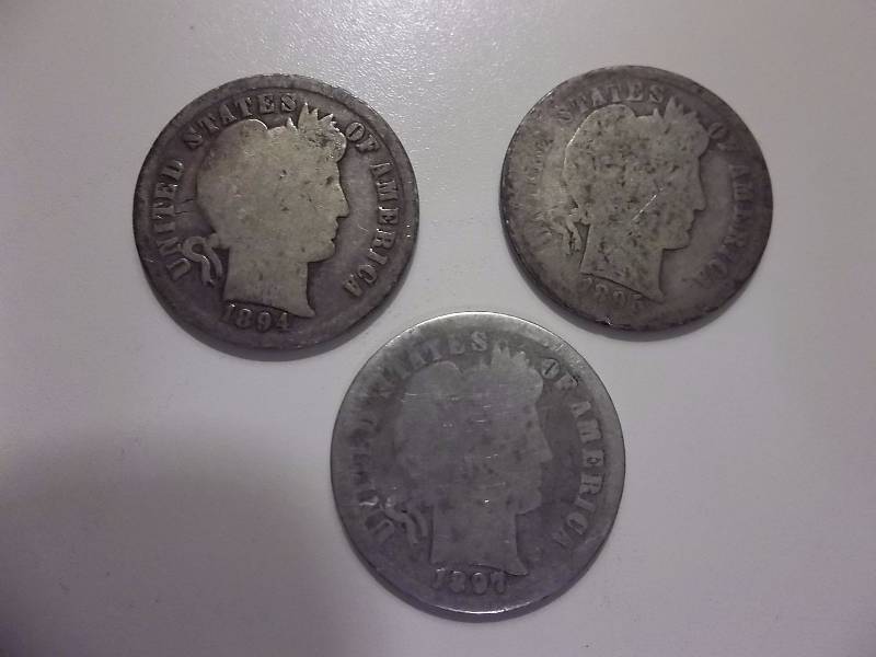 1894, 1895 S, 1897 Barber Dimes