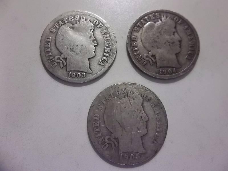 1903 O, 1904 S, 1905 Barber Dimes