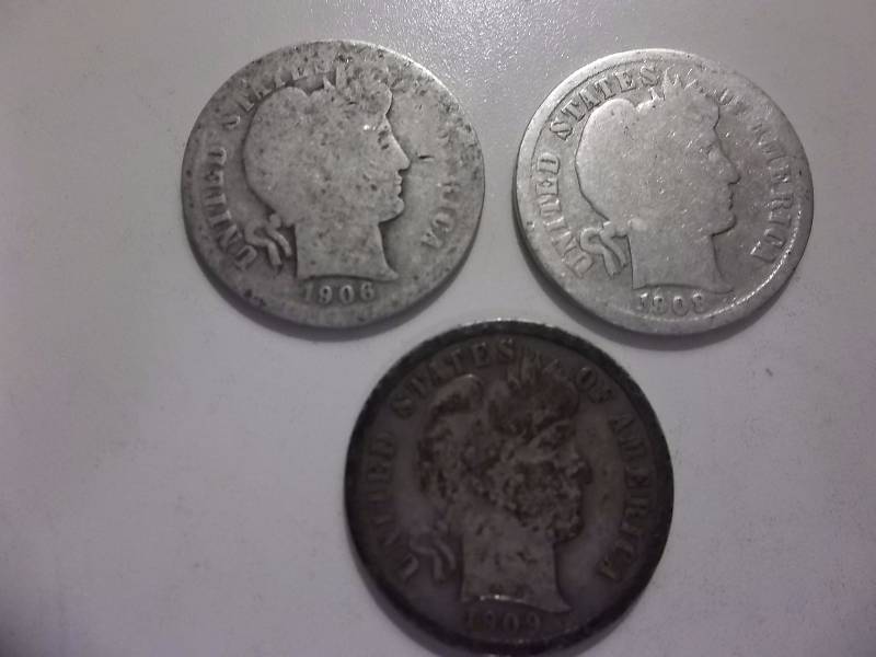 1906, 1908 D, 1909 Barber Dimes