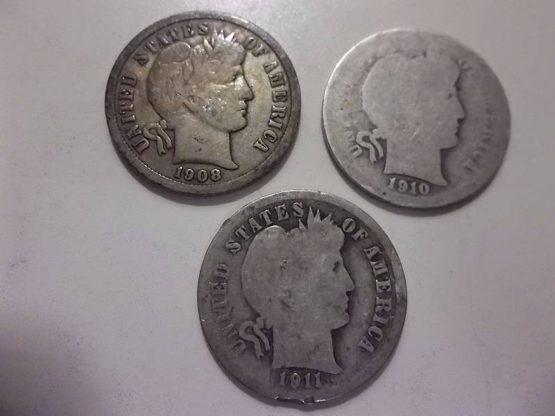 1908 D, 1910, 1911 Barber Dimes