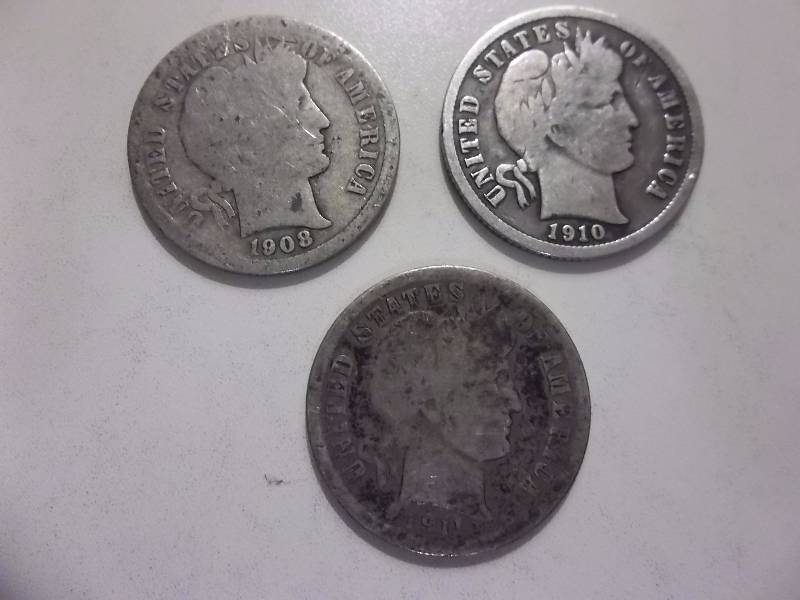 1908, 1910, 1911 D Barber Dimes