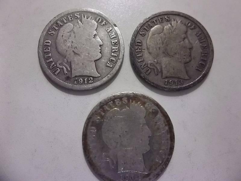 1912, 1913 S, 1914 Barber Dimes
