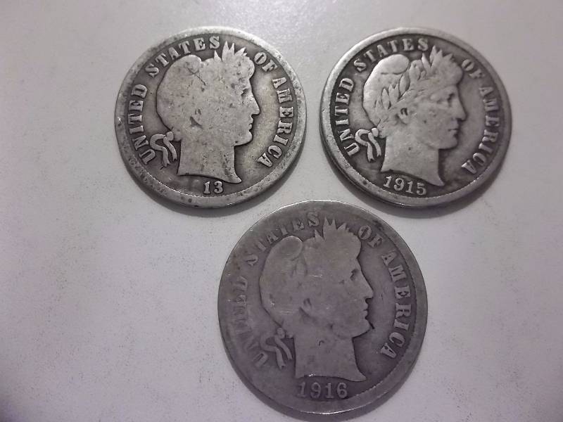 1913, 1915, 1916 Barber Dimes