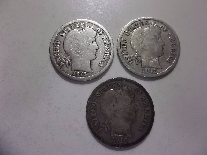 1913, 1916 S, 1916 Barber Dimes