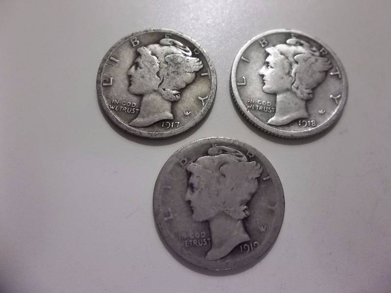 1917, 1918, 1919 Mercury Dimes