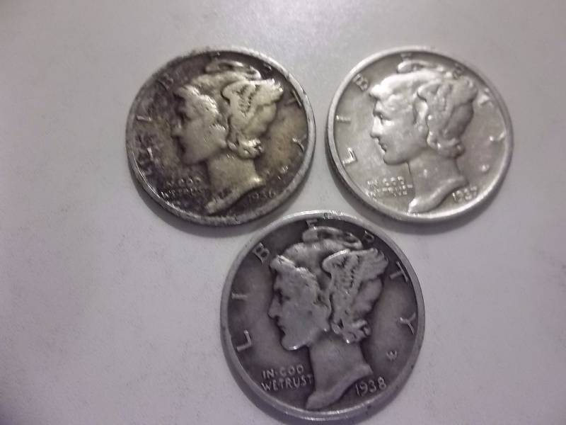 1936 S, 1937 Better Grade, 1938 Mercury Dimes