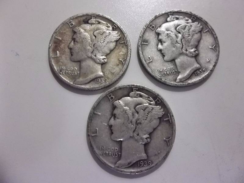 1939, 1939 D, 1939 S Mercury Dimes