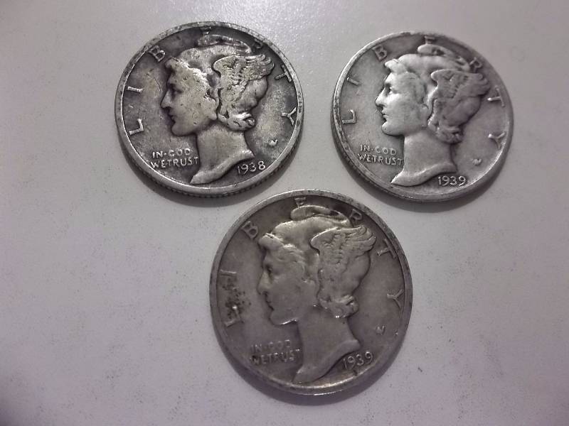 1938, 1939 , 1939 S Mercury Dimes