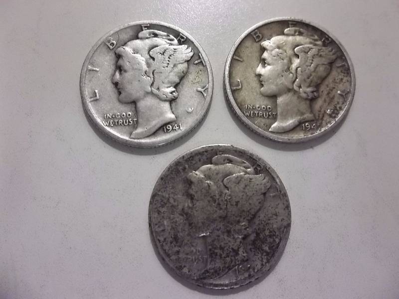 1941, 1941 D 1941 S Mercury Dimes Better Grades