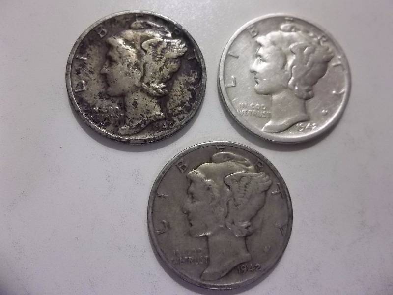 1940,1942,1942 D Mercury Dimes Better Grades